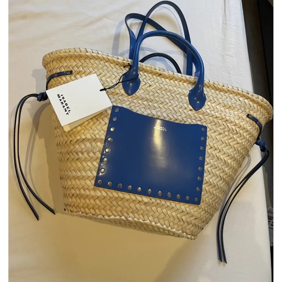 Isabel Marant - Large Raffia Cadix Tote - Blue Leather - Picture 2 of 7